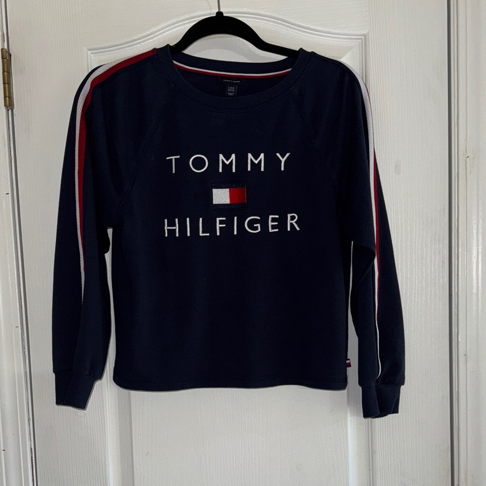 Tommy Hilfiger Kids Navy Sweater with Red and White Stripes